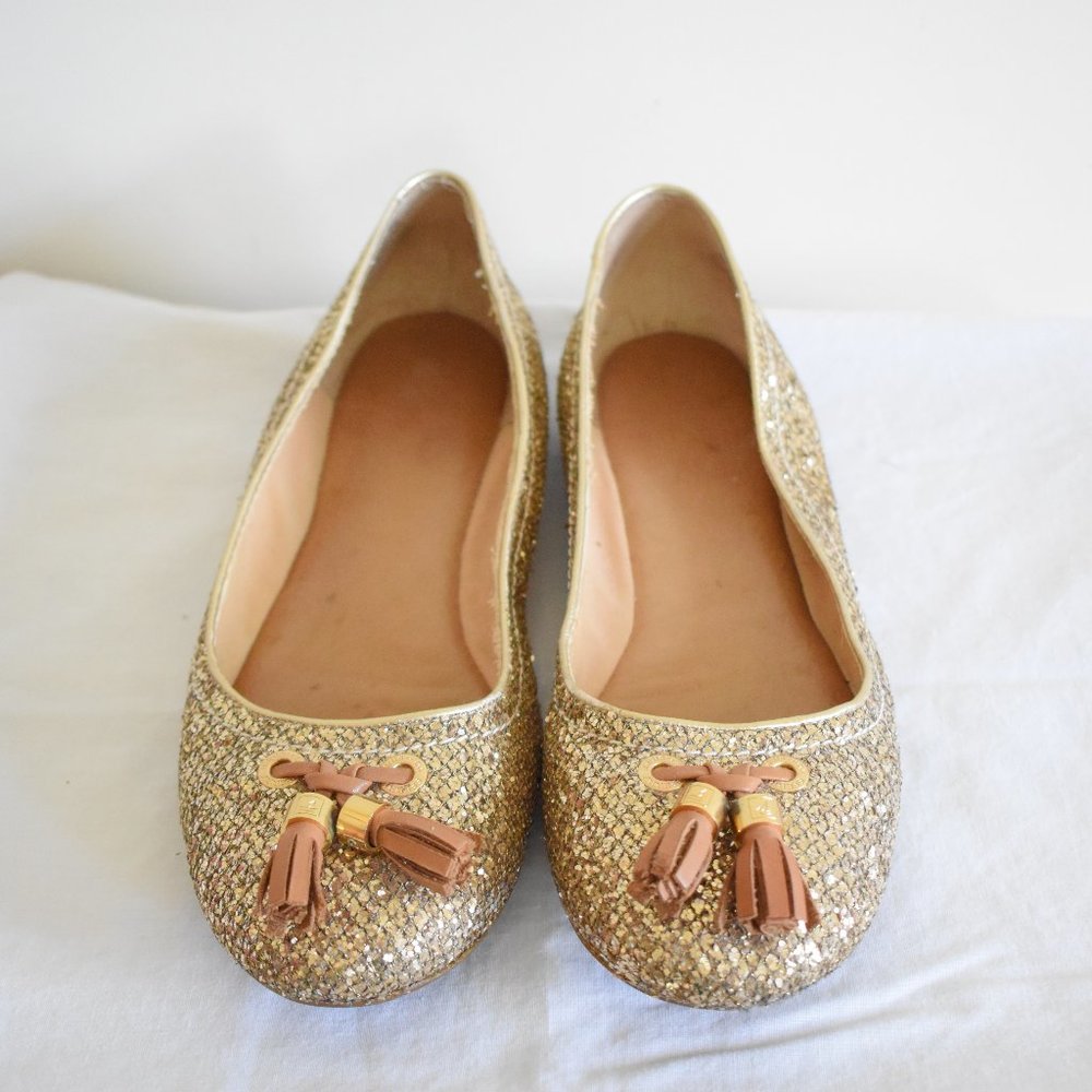 Sperry Gold Glitter Tassel Ballet Flats